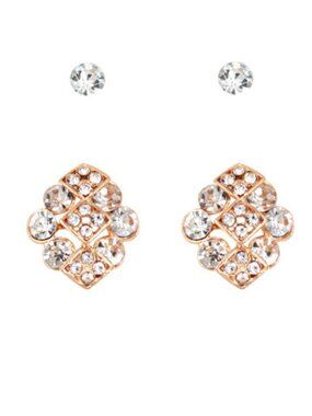 Elegant Gold Plated Crystal Stud Earrings for Women Square Shape Stone Studs